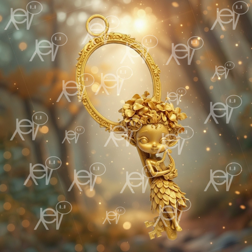 Magic Key with Oval Frame and Fairy Keeper | STL Fantasy Ornamentation