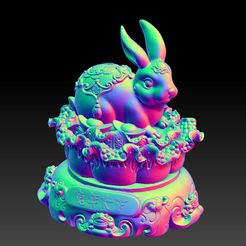 2023-01-03_212330.jpg Archivo STL Próspero Año del Conejo-Ocho Direcciones Adorno de la Fortuna 2・Modelo de impresión 3D para descargar