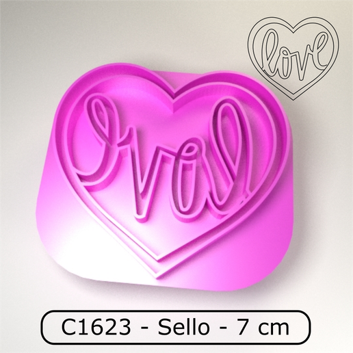 Cookie stamp / Cortante de galletitas sello - "LOVE" in Valentines day heart / "LOVE" en corazon de San Valentin 3D model