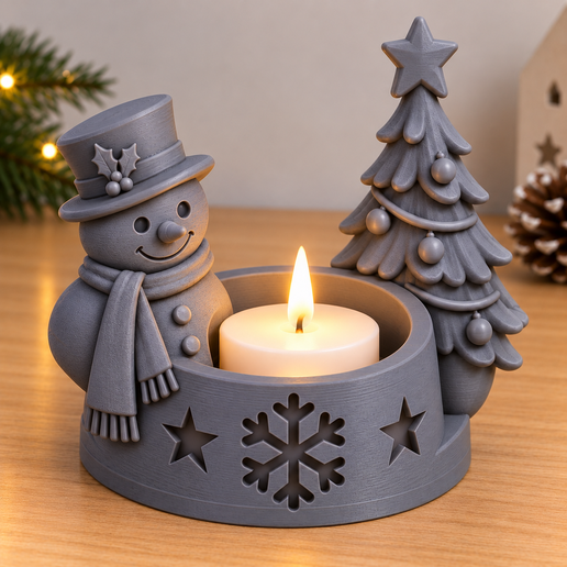 Photophore de Noël Bonhomme de Neige & Sapin