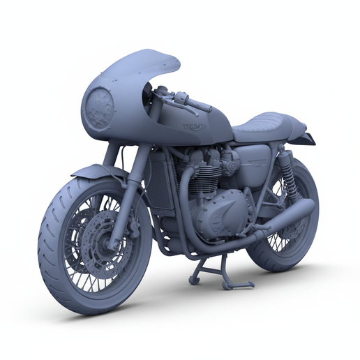 Triumph Thruxton wide tire motorcycle STL, custom exhaust motorcycle STL, 1:24 motorcycle, custom motorcycle STL, motorcycle model kit, 1:18 motorcycle, motorcycle 3D print, GP style motorcycle STL, vintage motorcycle STL, V-twin motorcycle STL, motorcycl