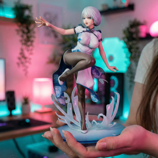 Anime Fighter Waifu 3D Model Printable STL File | Cheongsam Martial Artist Miniature (Digital Download)