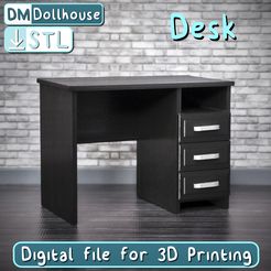 2-Vinetka_NEW_PC_Desk.jpg Dollhouse computer office Desk with 3 drawers - furniture 1:12 scale