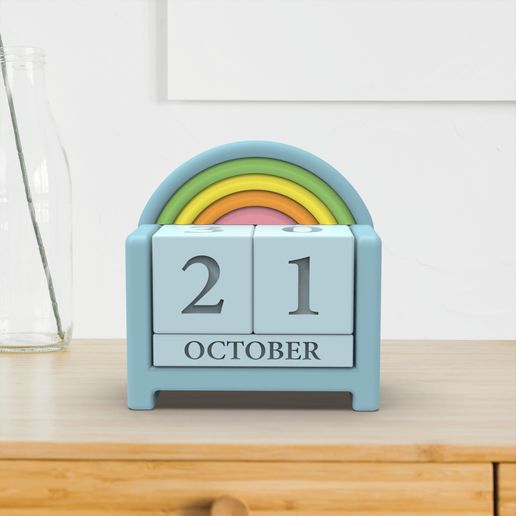 STL file Rainbow Perpetual Desk Calendar Small Block Calendar Cute