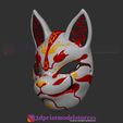Fox_Mask_no3_02.jpg Japanese Fox Mask Demon Kitsune Costume Cosplay Helmet STL File