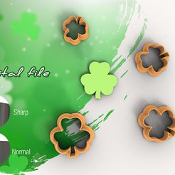 CLOVER-1-1.jpg STL-Datei Klee 1 St. Patrick's Day Polymer Clay Ausstecher | STL Digital File | 4 Größen | 2 Ausstecherversionen・3D-Druckvorlage zum Herunterladen