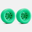 Blue_Streaks_Bassett_D_Hole_15x8_sq.jpg 1/24 Scale, 15x8 Bassett D-Hole Wheel, Goodyear Blue Streak Tires, and Brake Set