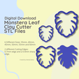 Digital Download Monstera Leaf Clay Cutter STI Files aR 6 Different Sizes: 35mm, 40mm, 45mm, 50mm, 55mm and 60mm 2 different Cutting Edges: 0.7mm edge and a 0.4mm sharp edge. Created by UtterlyCutterly Monstera Leaf Clay Cutter - STL Digital File Download- 6 sizes and 2 Cutter Versions