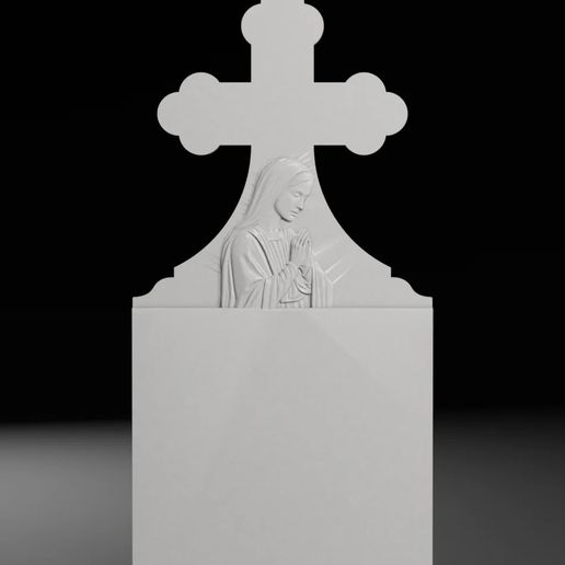 Trefoil Cross with Virgin Mary - Tombstone STL for CNC