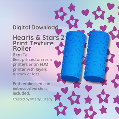Cover-7.png Heart & Stars 2 Texture Roller, Valentines Digital File- STL - Embossed and Debossed included