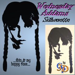 Wednesday-Silhouette-IMG.jpg Fichier STL Mercredi Addams Happy Face Suspension Art Mural Silhouette Pochoir à Gâteau・Objet pour imprimante 3D à télécharger
