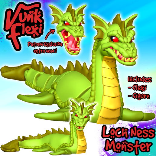 👹 Lockness Monster Cryptid MultiColor Flexi Print-In-Place + figure ...
