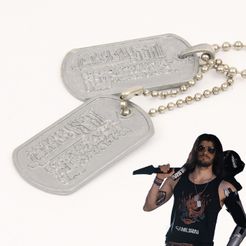 johnny_dog_tag_01.jpg Free 3D file Johnny Silverhand Cyberpunk Dog Tags・Template to download and 3D print