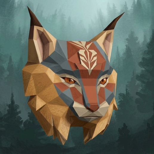 LowPoly lynx head ornament