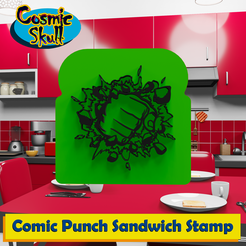 Fist-1-Sandwich-Stamp.png Datei STL Comic Punch Sandwich Briefmarken・Modell für 3D-Druck zum herunterladen