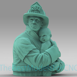 Firefighter-With-Baby-in-Arms.png 3D Model STL File for CNC Router Laser & 3D Printer Firefighter With Baby in Arms
