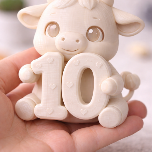 Cute Cow Number 10 STL – Kawaii Animal Figurine – Custom Number Decor – 3D Print Model – Single Color STL File