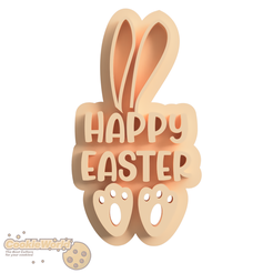 Happy-Easter-4.1.png Fichier STL Découpeur de fondant/cookie et tampon "Joyeux Pâques".・Design pour imprimante 3D à télécharger, CookieWorld