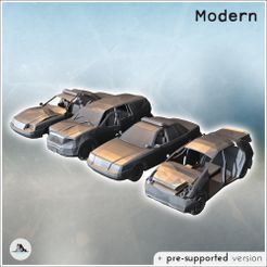 1-PREM.jpg Set of four post-apocalyptic vehicles with a police car and vehicle carcasses (3) - Future Sci-Fi SF Post apocalyptic Tabletop Scifi 28mm 15mm 20mm Modern