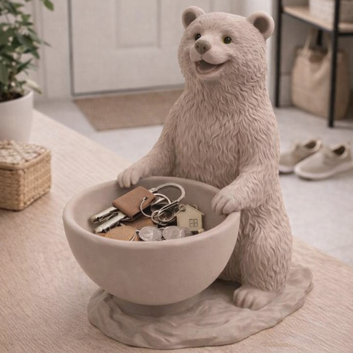 Decorative Bowl Organizer with Bear – Entryway Key Holder STL – 3D Printable Home Storage – Animal Decor Container