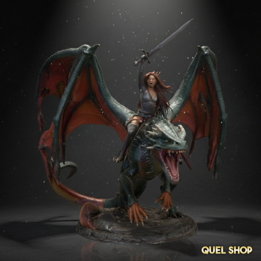 Valkyrie Rider & Dragon Statue