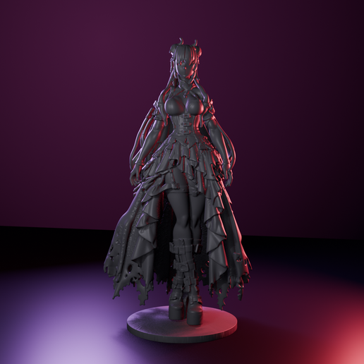 Lorin Gothic Demon Girl Figure | Anime Statue 180mm | Resin STL with Base
