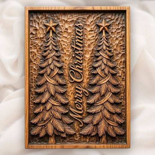 Merry Christmas Trees CNC Relief STL