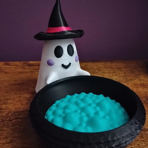 Ghost Tea Light with Cauldron Dish - Support Free - AMS ready 3D model