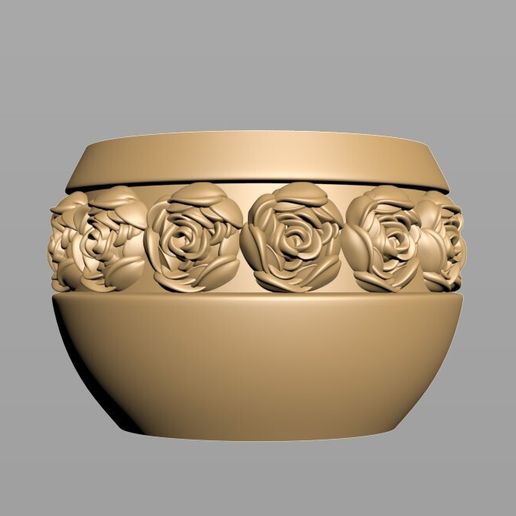 Ornate Rose Flower Pot Planter 3D Model STL File for CNC Router & 3D Printing
