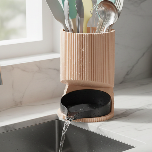 💎🏠  Elevate Your Kitchen ✨🍽️ – Modern Self-Draining Utensil Organizer 💧