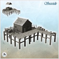 1-PREM.jpg STL file Wooden dock with warehouse building and crates (11) - Pirate Jungle Island Beach Piracy Caribbean Medieval Skull Renaissance・3D printing template to download