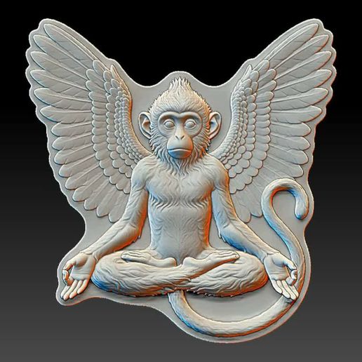Meditating Winged Monkey Relief STL | Deep & Shallow Set