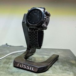 Action.jpg STL-Datei Fossil Mens Smartwatch Charging Stand (Gen 5E) kostenlos・3D-Druckvorlage zum Herunterladen, mental405