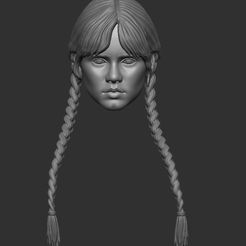Screenshot_9.jpg Wednesday Addams Head and Hair 2 pieces 3D Stl for Print