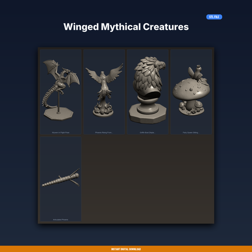 Winged Mythical Creatures - 5-Model STL Bundle