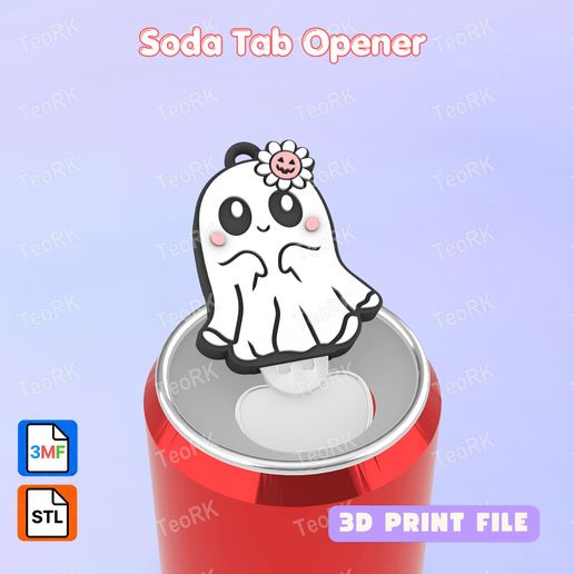 Soda Tab Opener ghost girl with Halloween flower Keychain - STL 3MF pre-painted - Soda can Opener