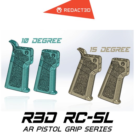 R3D RC-SL AR pistol grip - 10 and 15 degree slim profile AR pistol grip with and without beavertail