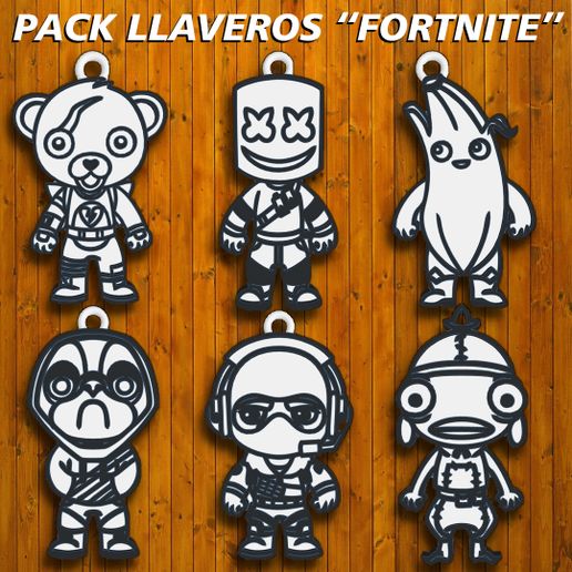 PACK 6 KEY RINGS "FORTNITE" / KEY CHAIN 3D model