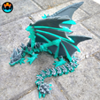 19.png Armored Spike Dragon, Powerful Four Winged Dragon, Flexible, Print In Place, Cinderwing3D
