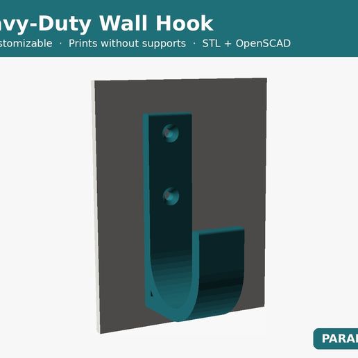 Heavy-Duty Wall Hook – countersunk screws, customizable