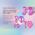 Cover-7.png Heart Lock and Key 1 Clay Cutter - STL Digital File Download- 8 sizes and 2 Earring Cutter Versions, cookie cutter