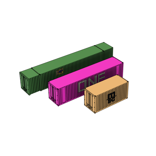 HO Scale Container STL Bundle/ 20, 40 and 53 Foot Containers for 3D Printing