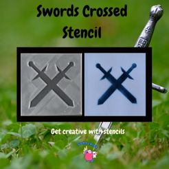 Swords-Crossed-1-Stencil.jpg Fichier STL Pochoir Épées croisées 1・Design imprimable en 3D à télécharger