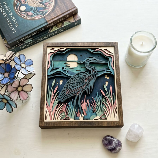 MD529 - Blue Heron Engraving SVG, Heron Wetland Line Art File, Marsh Bird Laser Design, Glowforge CNC, Digital Download