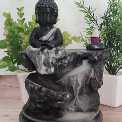 IMG_20220612_120259.jpg BackFlow Incense Burner Baby Buddha and Rocks for 3D printing 3D print model