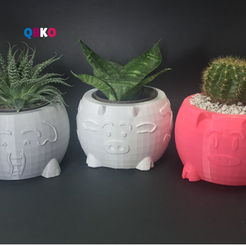 2.png STL-Datei Niedliche Tiere Pflanzgefäße Dreierpack (Print in place)・3D-druckbares Modell zum Herunterladen