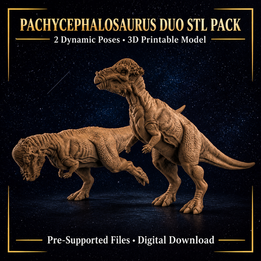 Pachycephalosaurus STL Pack – 2 Dynamic Poses 3D Printable Dinosaur Models