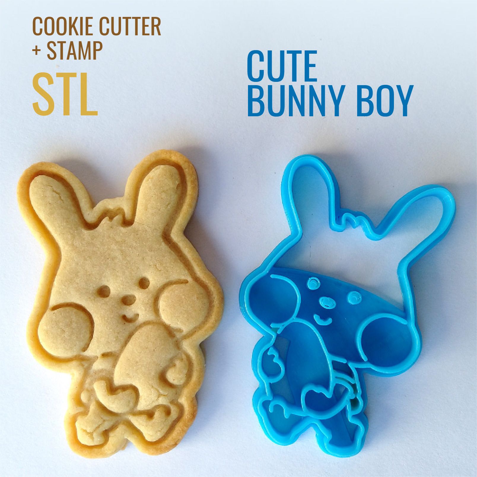 Download STL file Cute Easter Bunny Boy Cookie Cutter and Stamp • 3D