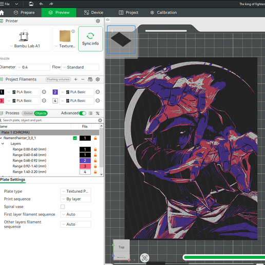 The-king-of-fighters-2.png Iori The King of Fighters Cadre/peinture/image/cuadro avec relief 4 couleurs 3MF pour AMS