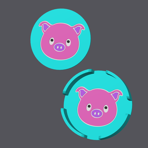Pig Head - Farm Animals - Round Coasters with holder 3D model